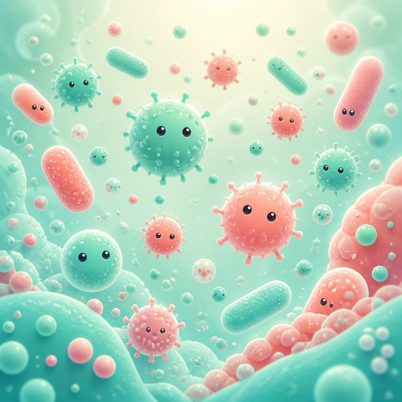 Friendly illustration of a balanced mouth microbiome
